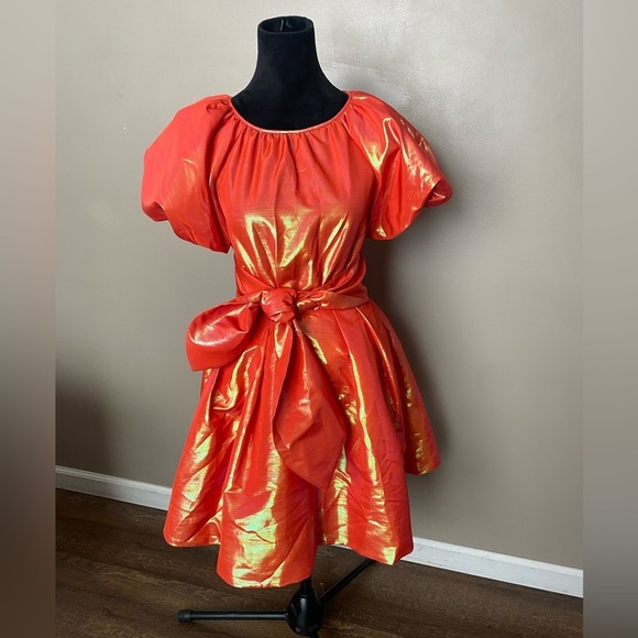 CHRISTOPHER JOHN ROGERS orange shiny puffy sleeve dress for Target sz xxs EUC - Picture 6 of 14